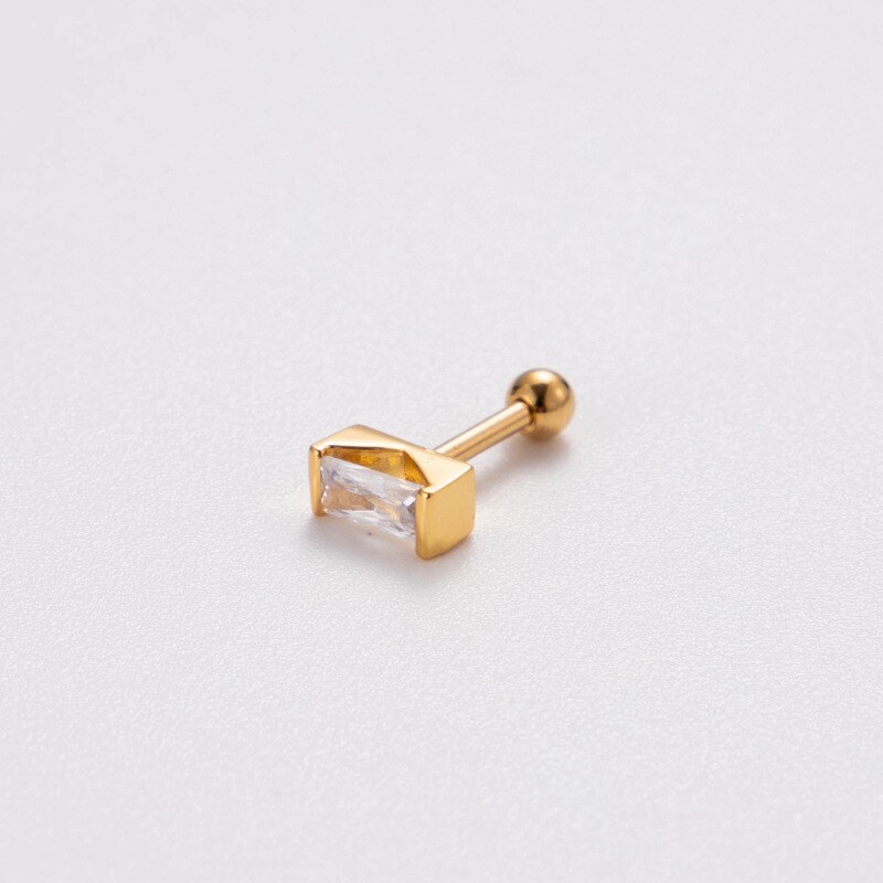 1 Piece Simple Series Simple Rectangle Titanium Steel  18K Gold Plated Material Zircon Women's Stud Earrings h5 